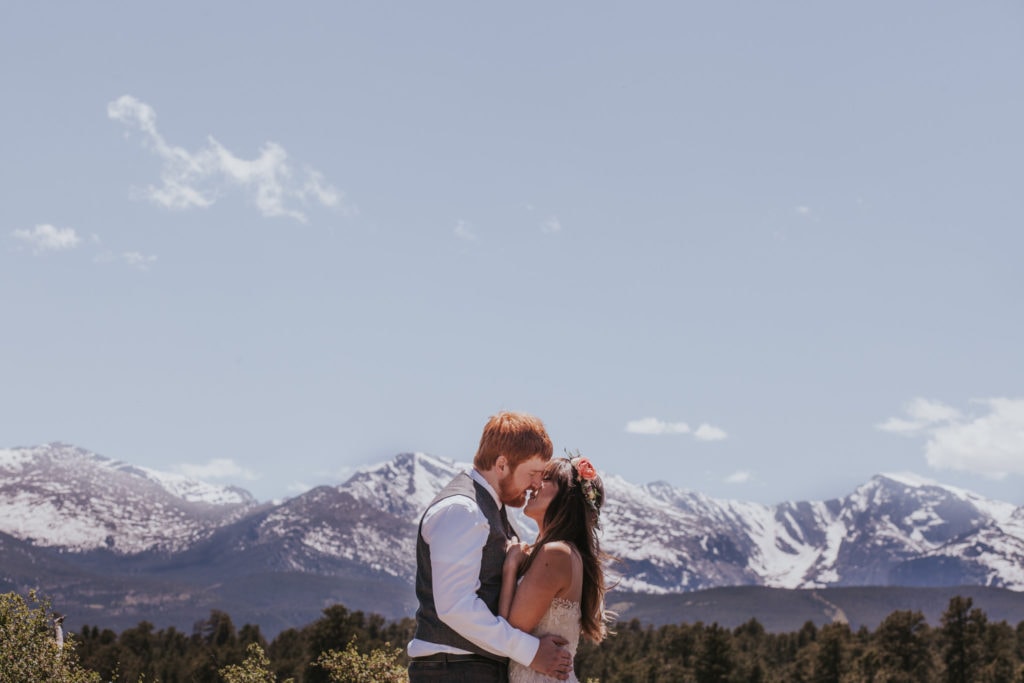 bride groom kiss first look rocky mountain national park Estes Park Rocky Mountain Wedding Photographer