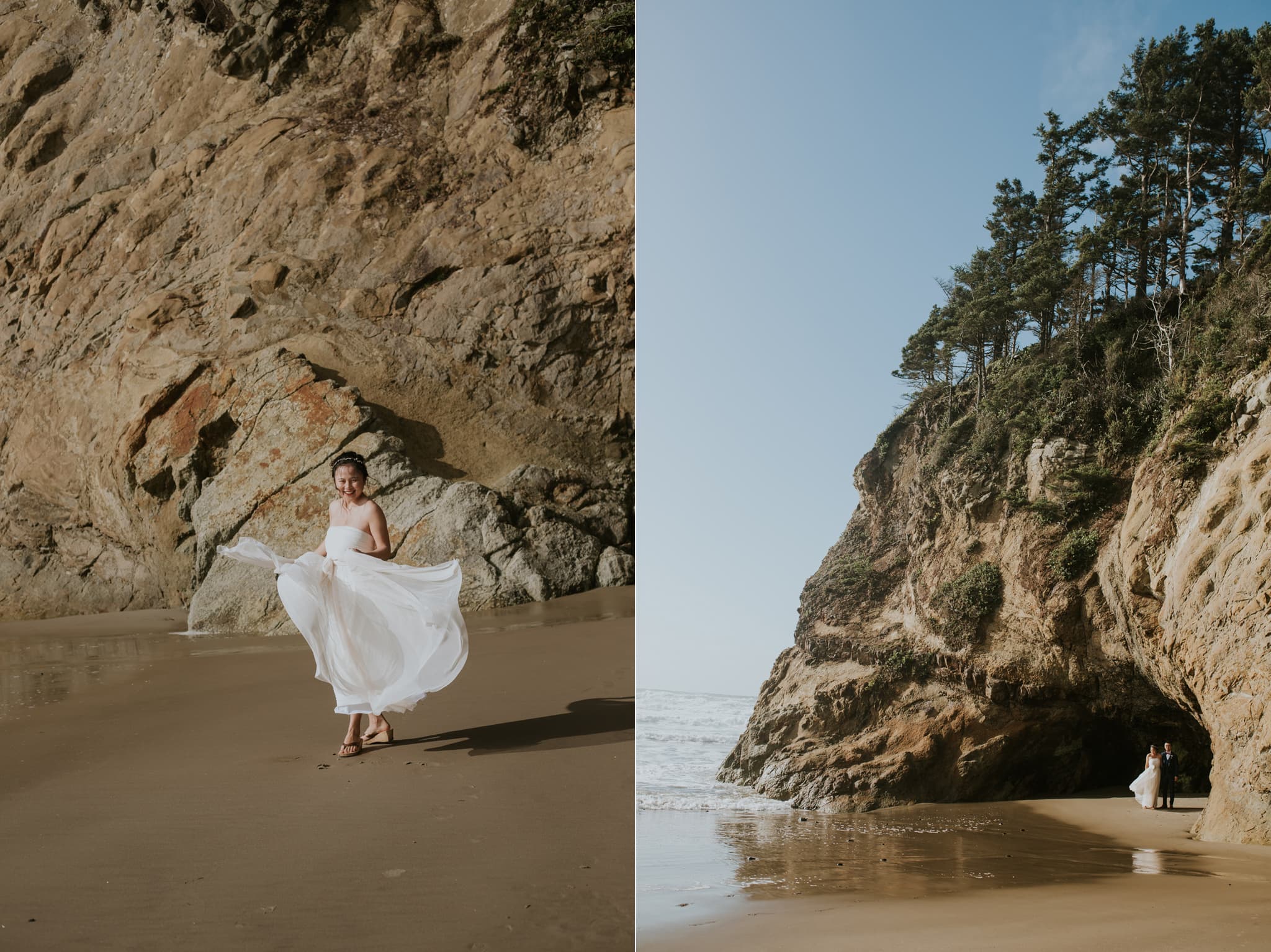 oregon coast happy bride bhldn gown urban outfitters Portland Wedding Photographer Marcela Pulido
