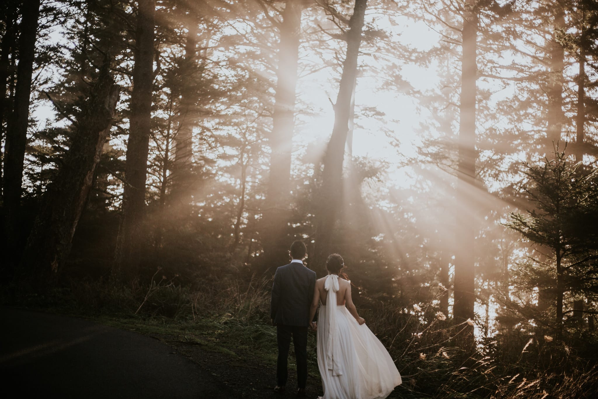 light rays beautiful golden hour sunset forest woods cannon beach Portland Wedding Photographer Marcela Pulido