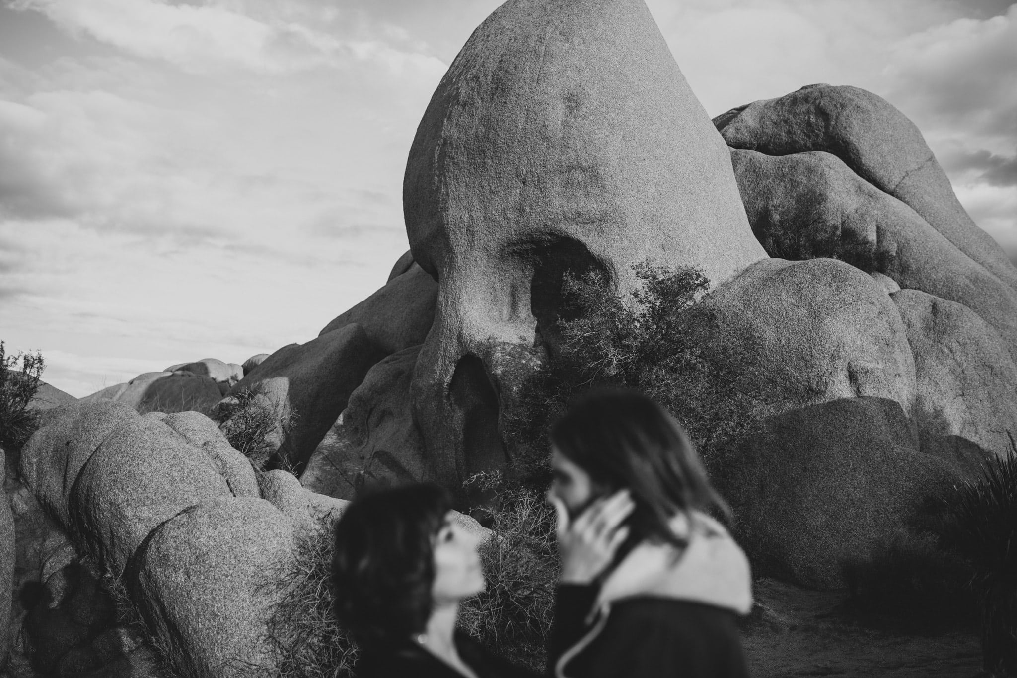 black and white california desert boho vibe Joshua Tree Elopement Skull Rock Marcela Pulido Portland Wedding Photographer