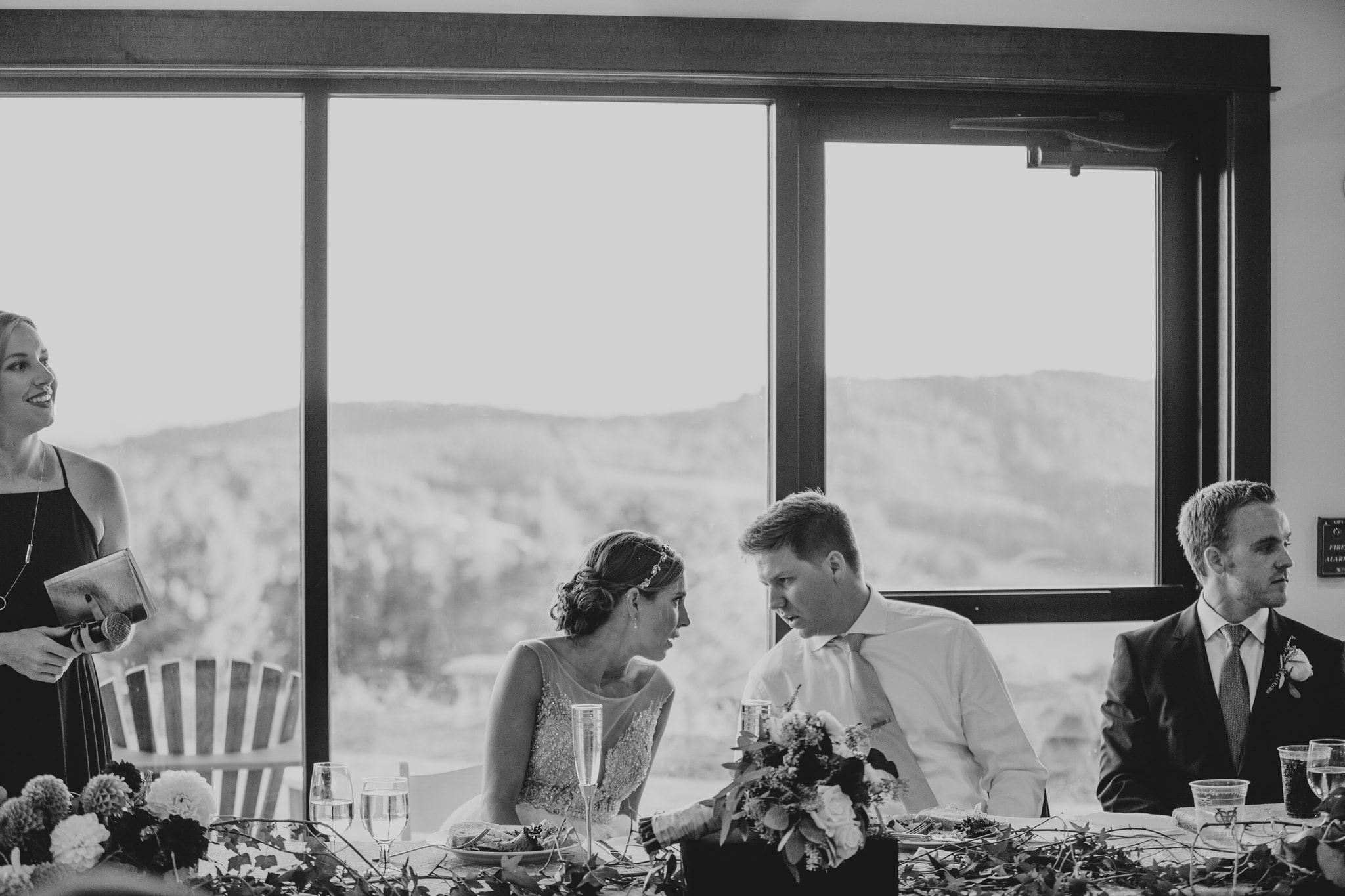 black and white toasts Youngberg Hill Wedding Portland Wedding Photographer Marcela Pulido