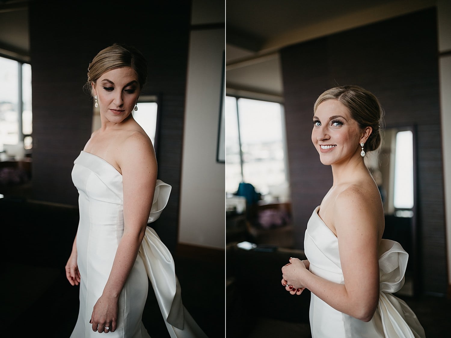 portraits of the blue-eyed bride smiling and looking at the camera