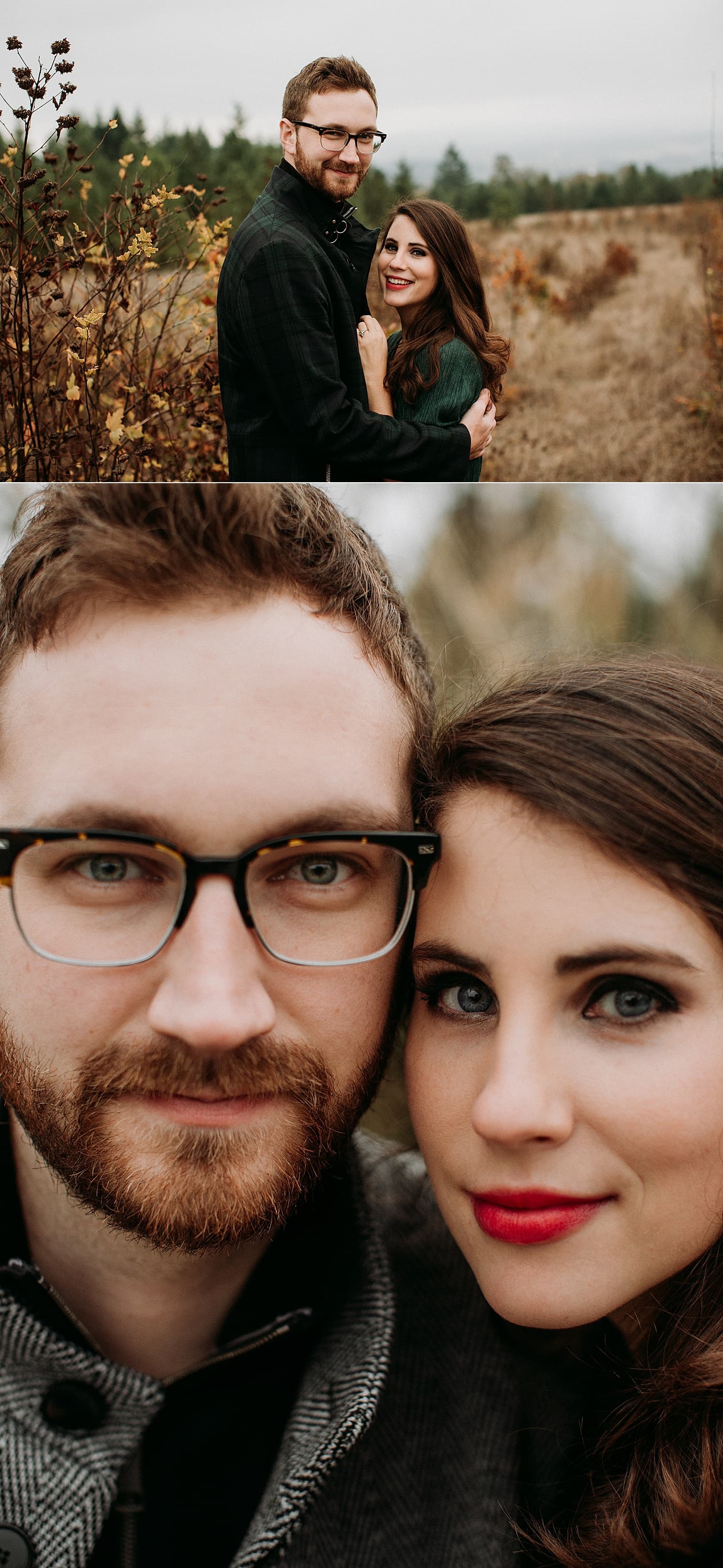 close-up focus on eyes portraits of a couple Cooper Mountain Engagement session by Portland engagement photographer Marcela Pulido