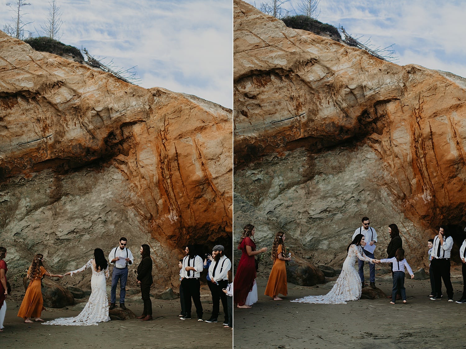 intimate wedding ceremony for cape kiwanda elopement by marcela pulido portland oregon wedding photography