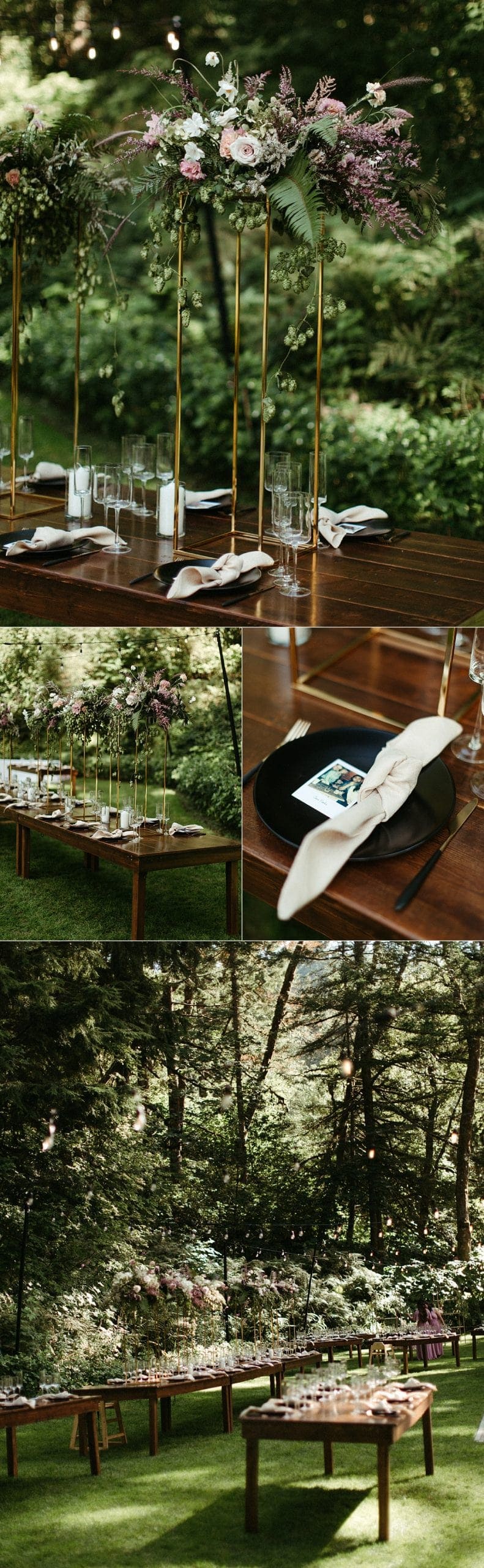 elegant and rustic dinner table set up at bridal veil lakes by marcela pulido photography portland wedding photographer
