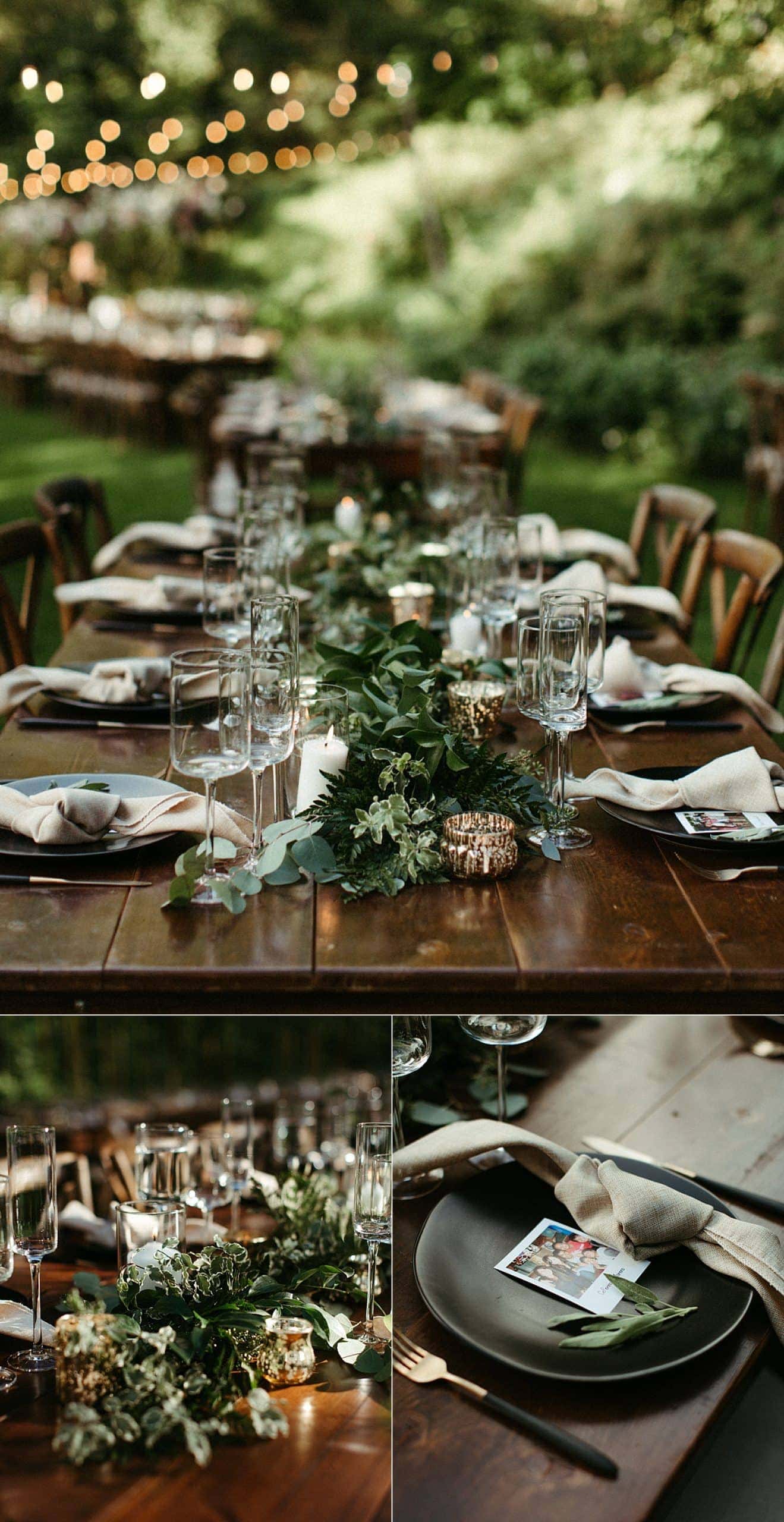 romantic and elegant dinner set up at bridal veil lakes by marcela pulido photography portland wedding photographer