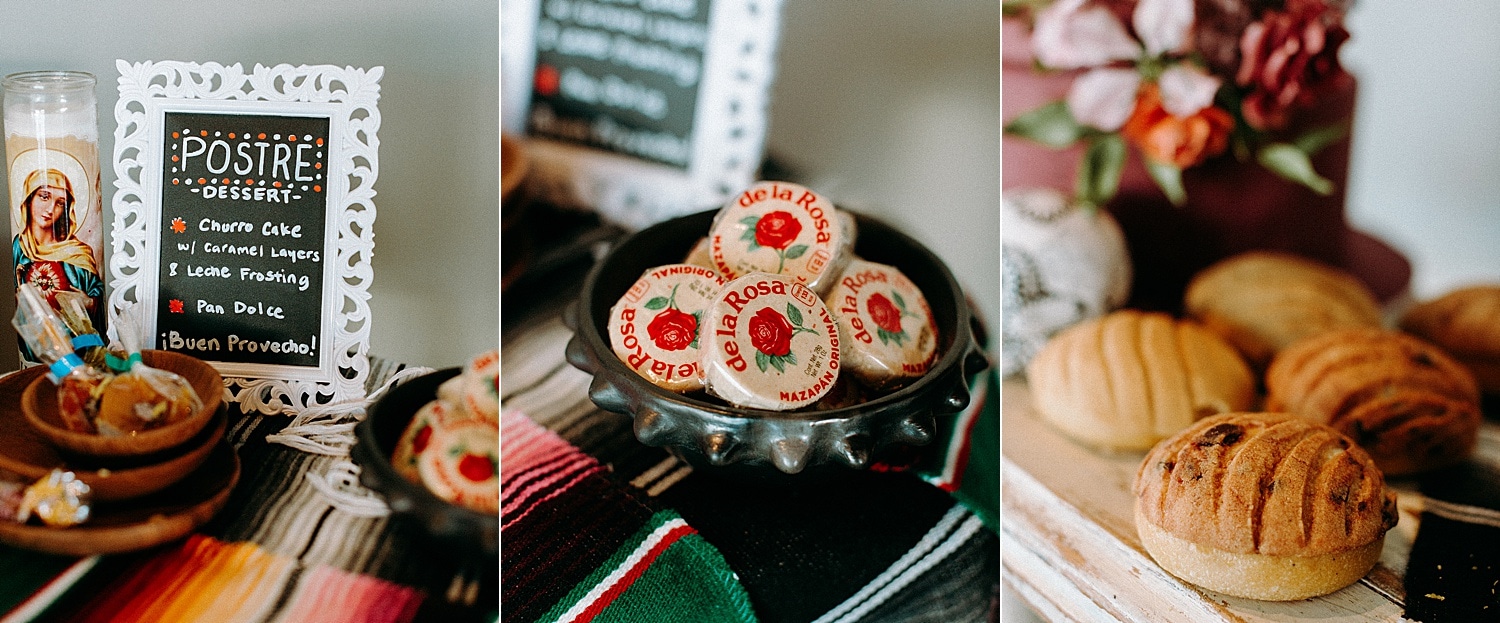 mexican wedding dessert postre dessert table with de la rosa mazapan candy and conchas photographed by Marcela Pulido Photographer Portland Wedding Photography