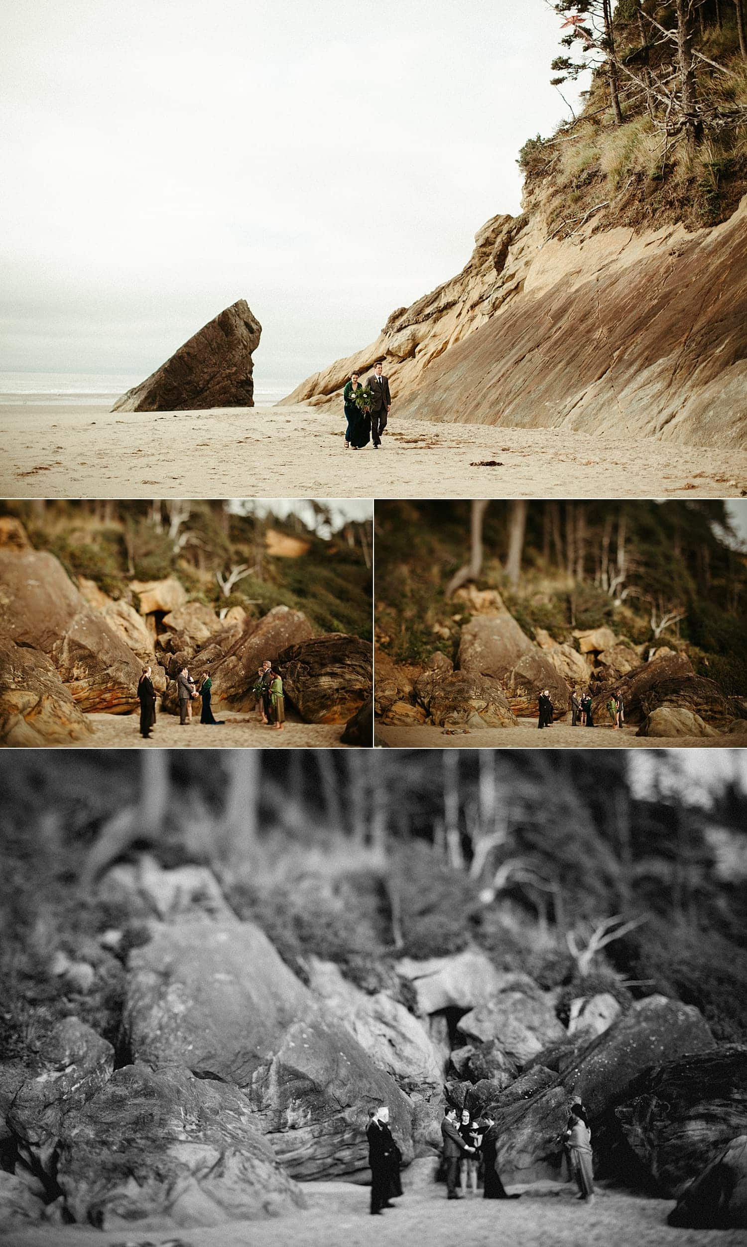 beautiful cinematic landscape photos of this oregon coast hug point elopement captured by marcela pulido photography portland oregon wedding photographer