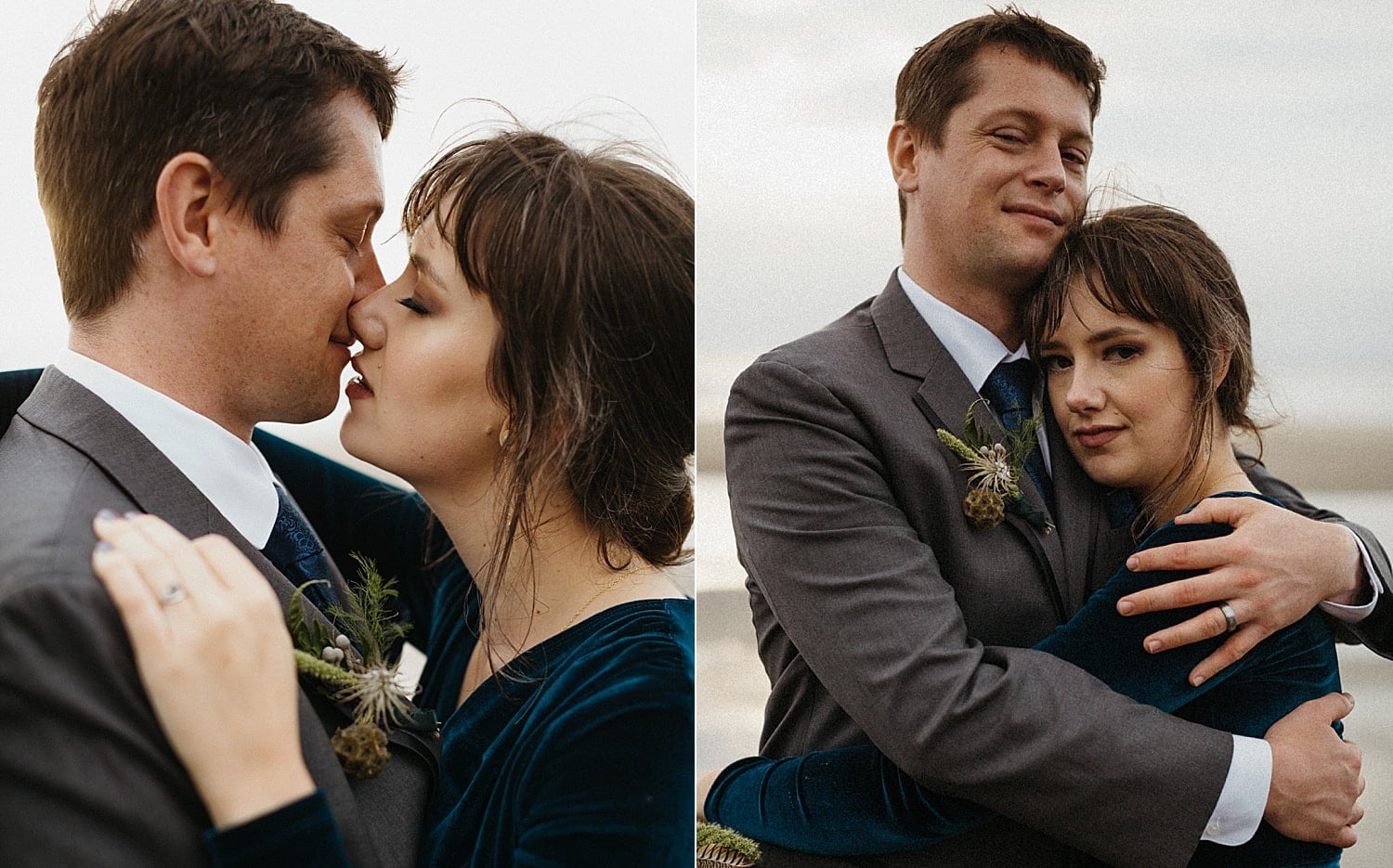 moody foggy portraits of newlywed couple on the oregon coast for their hug point elopement captured by marcela pulido photography portland oregon wedding elopement photographer