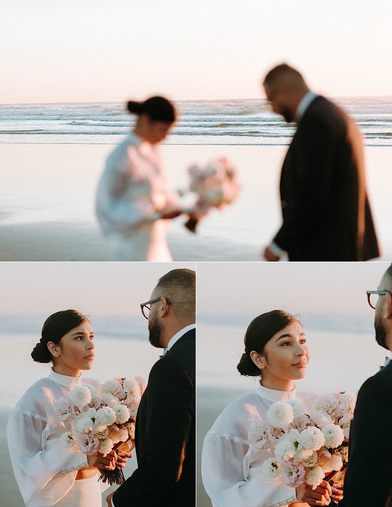 dreamy and emotional portraits of a bride on her wedding day cannon beach elopement captured by marcela pulido portland oregon wedding photographer