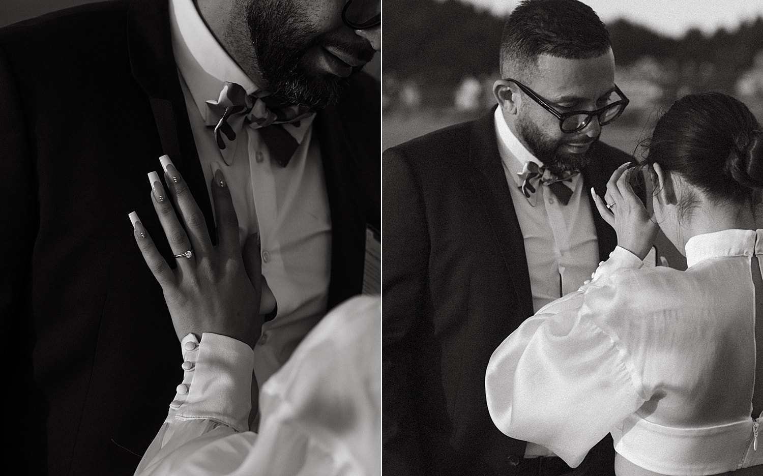 black and white emotional details of bride and groom reading vows to each other captured by marcela pulido portland oregon wedding photographer