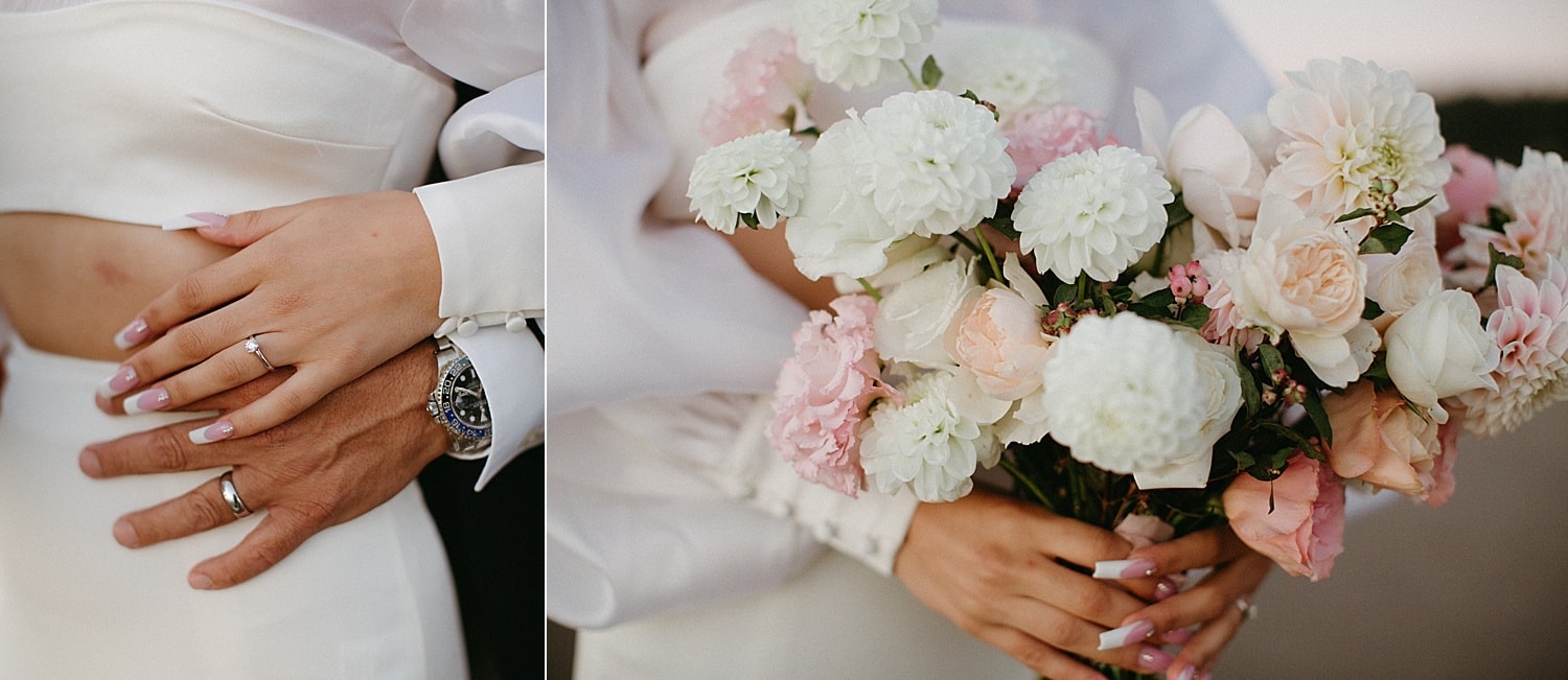 wedding day details of luxury nails and novella theory wedding bouquet captured by marcela pulido portland oregon wedding photographer
